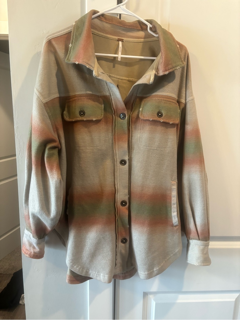Free People Women's Shacket Jacket - Multi-Stripe Pastel oversized